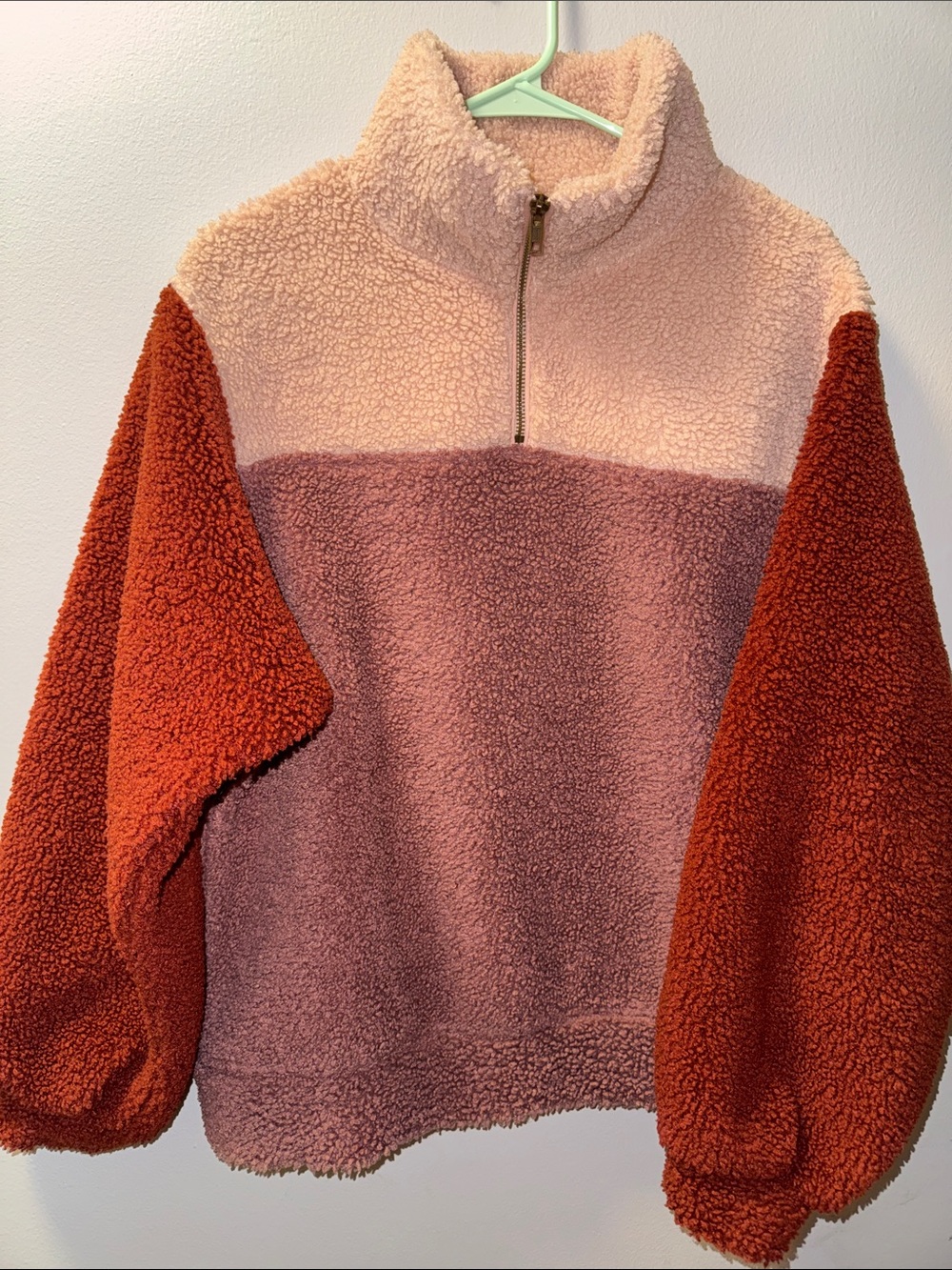 Universal Thread Colorblock Sherpa Pullover - Blush, Mauve & Rust - M